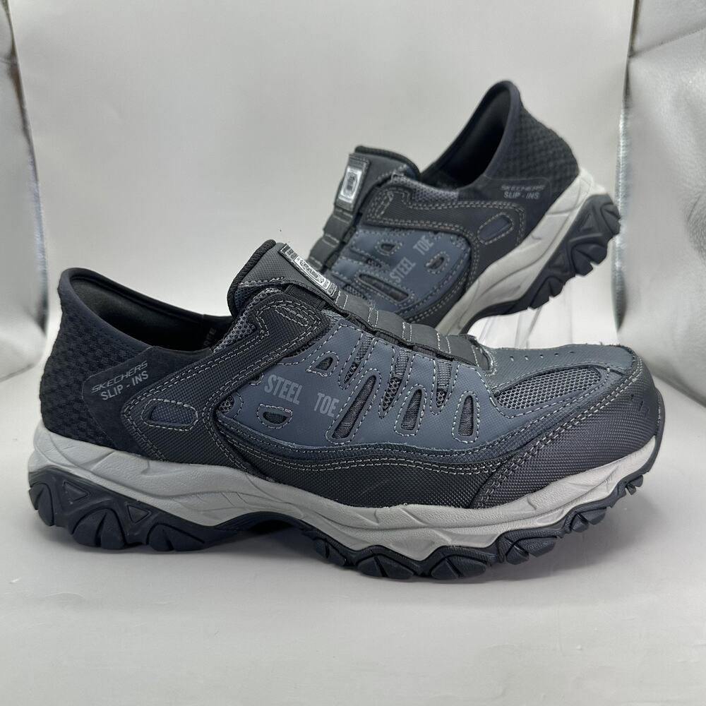 Skechers Work Slip-ins Steel Toe Shoes Mens 7.5 Gray Leather Safety Sneakers